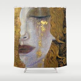 Freya's Tears - Starry Night (Golden Tears) portrait painting by Gustav Klimt Shower Curtain