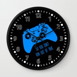 Video Game Blue on Black Wall Clock