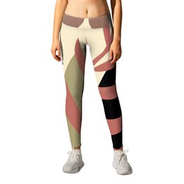  Minimal Modern  Abstract Shapes Abstract Pink Leaf Black  Pattern Leggings