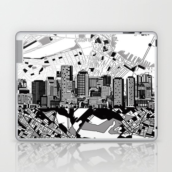 boston city skyline black and white Laptop & iPad Skin