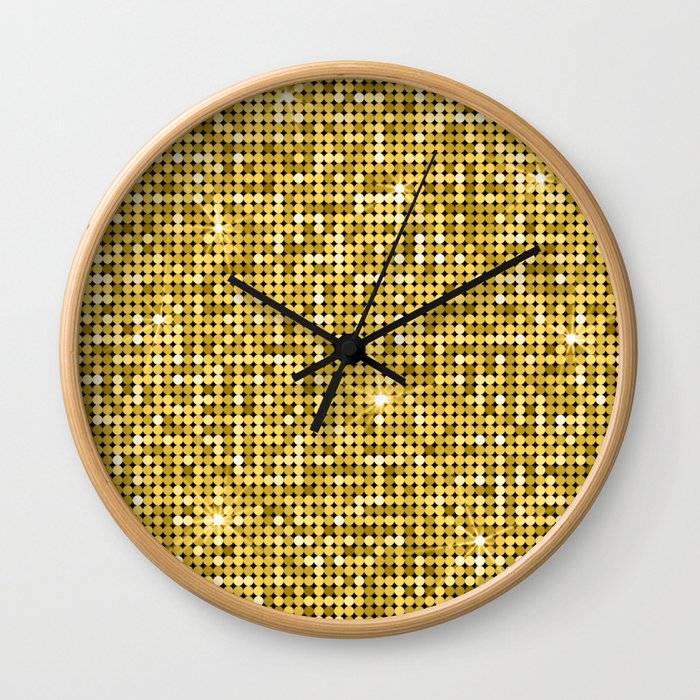 Shiny Disco Ball Golden Darker Wall Clock