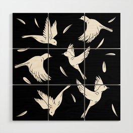 Little Birds Black and White Pattern Wood Wall Art