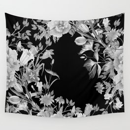 Stardust Black and White Floral Motif Wall Tapestry