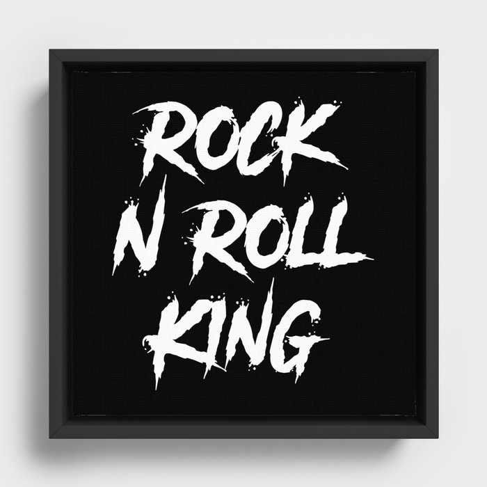 Rock and Roll King Typography White Framed Canvas