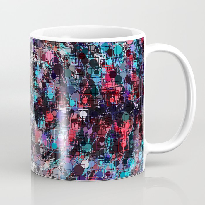 geometric circle and square pattern abstract in blue and red Coffee Mug