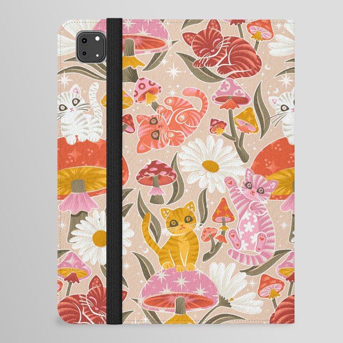 Kittens & Shrooms – Pink & Coral on Cream iPad Folio Case