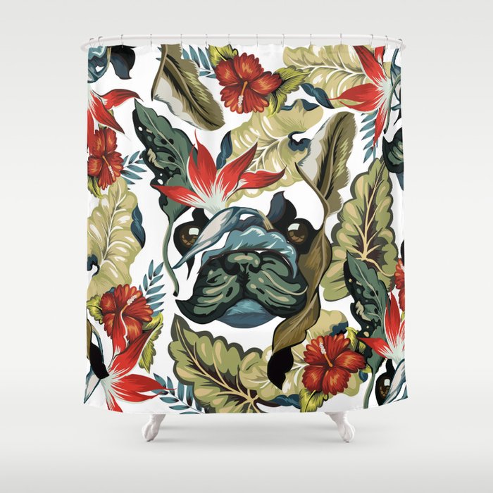 Tropical Frenchie Shower Curtain