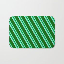 [ Thumbnail: Green, Powder Blue & Dark Green Colored Lines Pattern Bath Mat ]