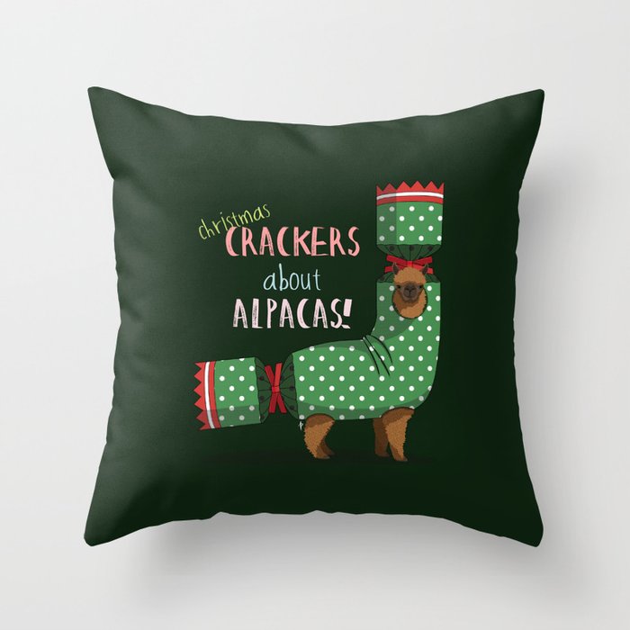 Christmas Crackers About Alpacas! Throw Pillow