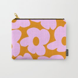 Large Baby Pink Retro Flowers Cinnamon Pastel Brown Background #decor #society6 #buyart Carry-All Pouch