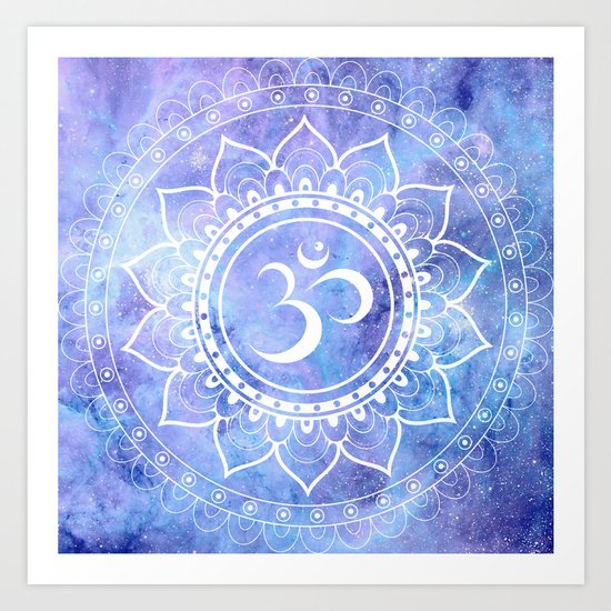 Om Mandala Lavender Perinwinkle Blue Galaxy Space Art Print
