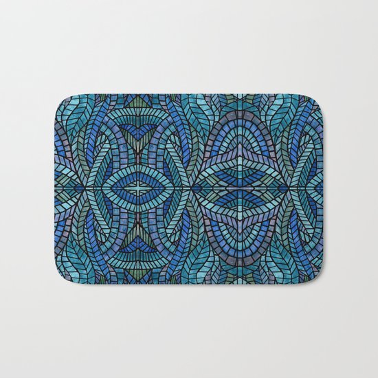 Blue Geometric Mosaic Bath Mat