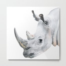 Watercolor Rhino Handpainted African Animal Art Rhinoseros Painting Safari Animals Big Five Portrait Metal Print