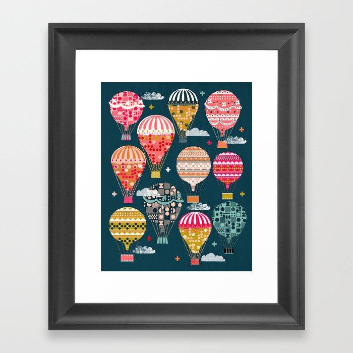 Hot Air Balloons - Retro, Vintage-inspired Print and Pattern by Andrea Lauren Framed Art Print