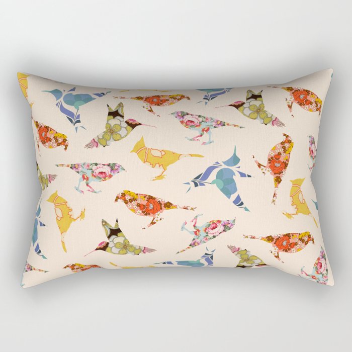 Vintage Wallpaper Birds Rectangular Pillow