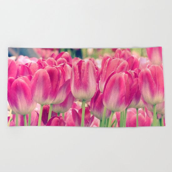 Pink tulips Beach Towel
