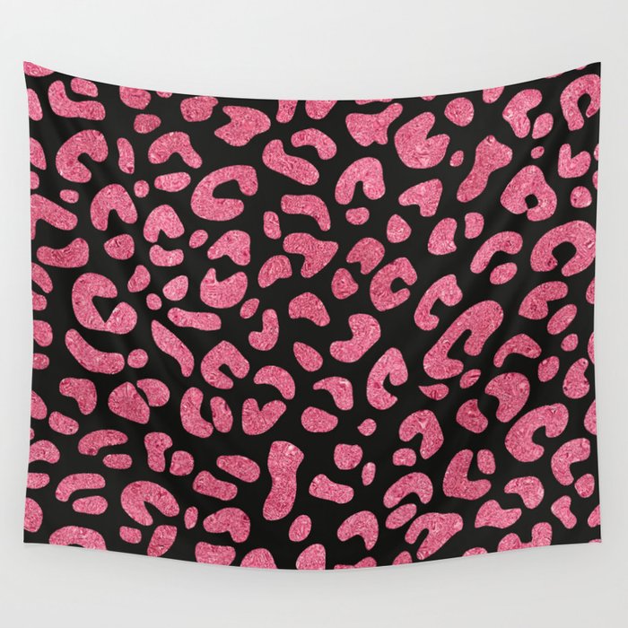 Pink Shade Glitter Leopard Print Pattern Wall Tapestry