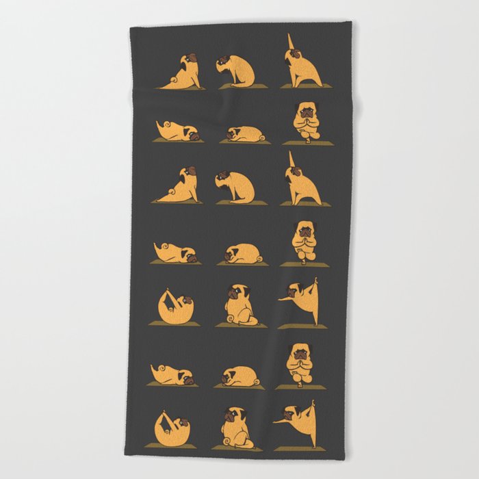 Pug Yoga // Black Beach Towel
