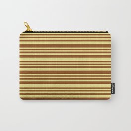 [ Thumbnail: Brown and Tan Colored Stripes/Lines Pattern Carry-All Pouch ]