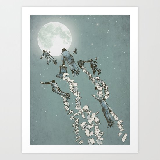Flight of the Salary Men (color option) Art Print