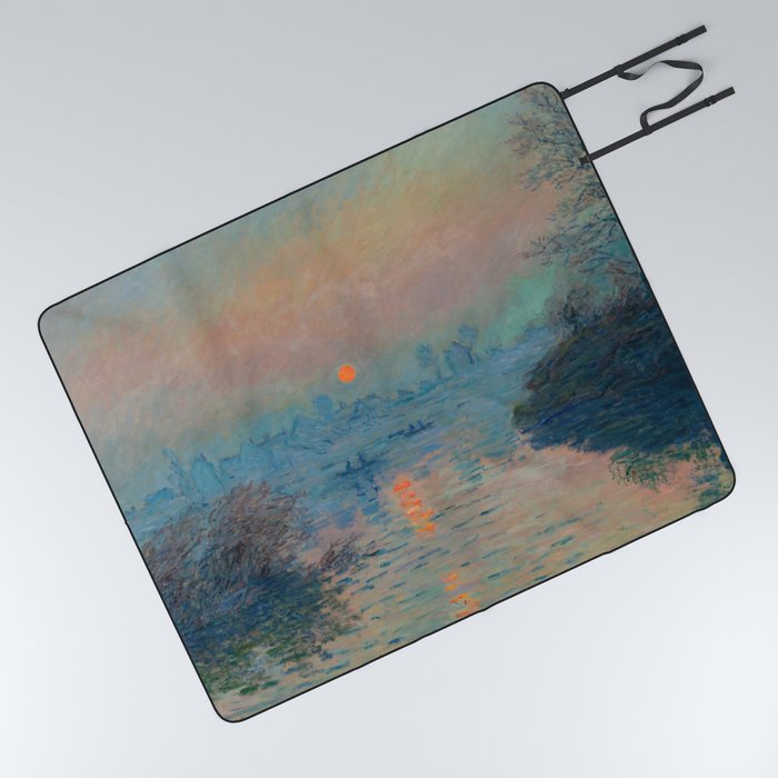 Claude Monet - Sunset on the Seine at Lavacourt Winter Effect Picnic Blanket