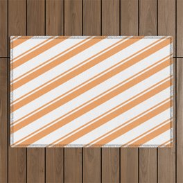 [ Thumbnail: Brown & White Colored Lines/Stripes Pattern Outdoor Rug ]