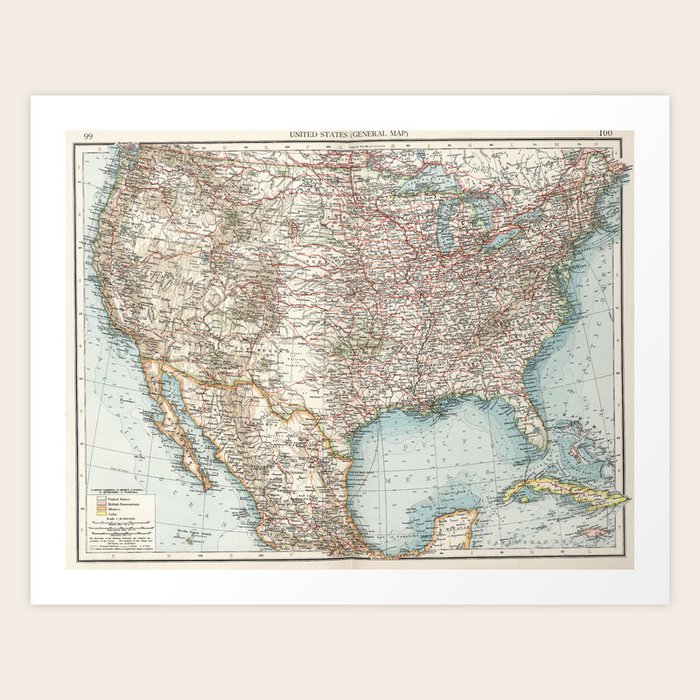 Vintage United States Map 1900 - Vintage United States Map 1900 Prints 