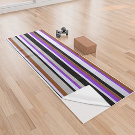 [ Thumbnail: Grey, Brown, Purple, Lavender & Black Colored Pattern of Stripes Yoga Towel ]