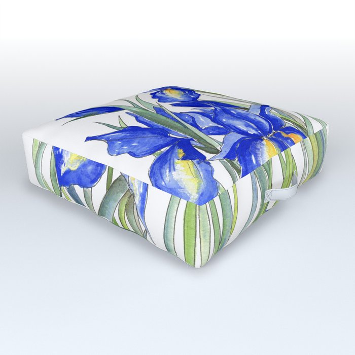 Blue Iris, Illustration Outdoor Floor Cushion