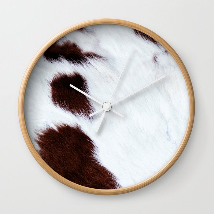 White Cowhide with Brown Spots Wall Clock