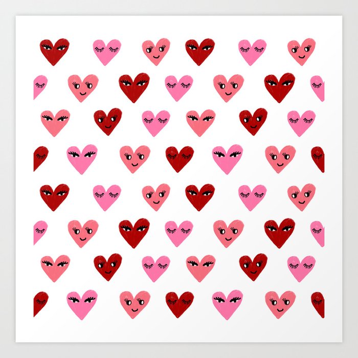 Heart love valentines day gifts hearts with faces cute valentine red and pink Art Print