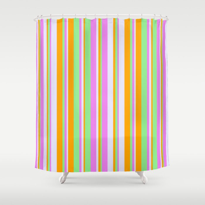 Light Green, Orange, Lavender, and Violet Colored Striped/Lined Pattern Shower Curtain
