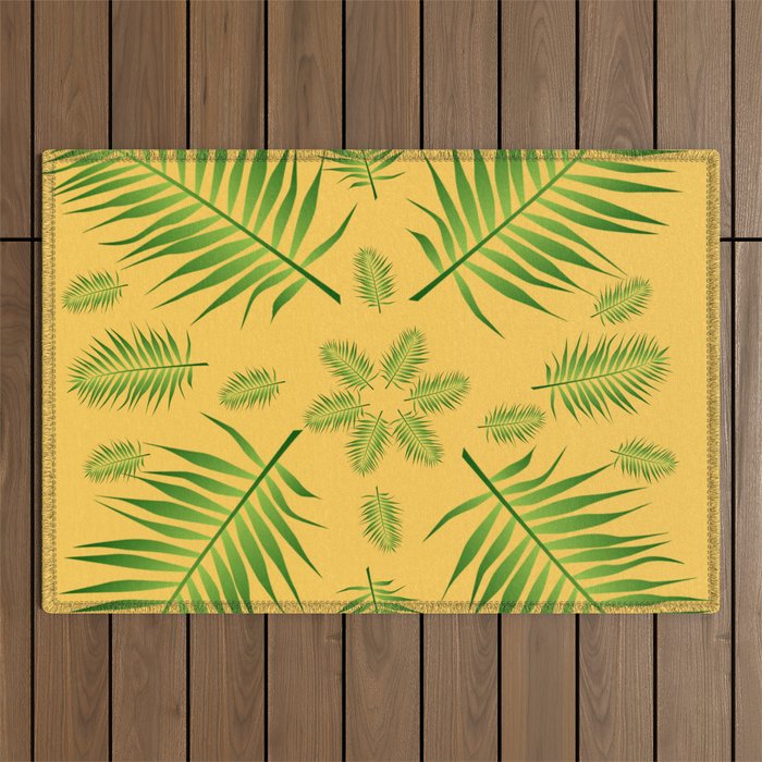 Plethora of Palm Leaves 17 on a Plain Yellow Background Outdoor Rug