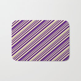 [ Thumbnail: Indigo and Pale Goldenrod Colored Lined Pattern Bath Mat ]