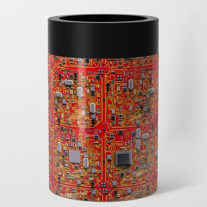 Computer Circuit Board Technology Gamer Data IT Pattern Red Can Cooler