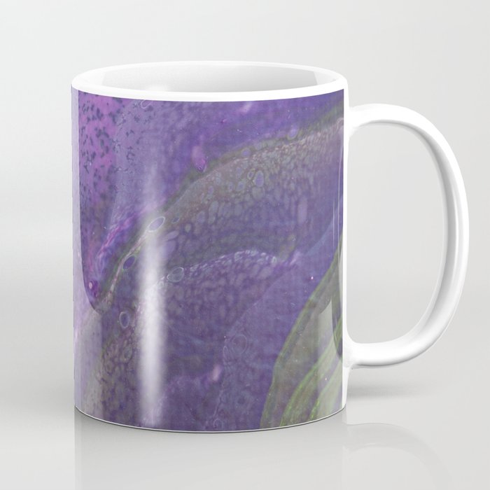 Fluid Art Acrylic Painting, Pour 29, Lime Green, Purple & Blue Blended Color Coffee Mug