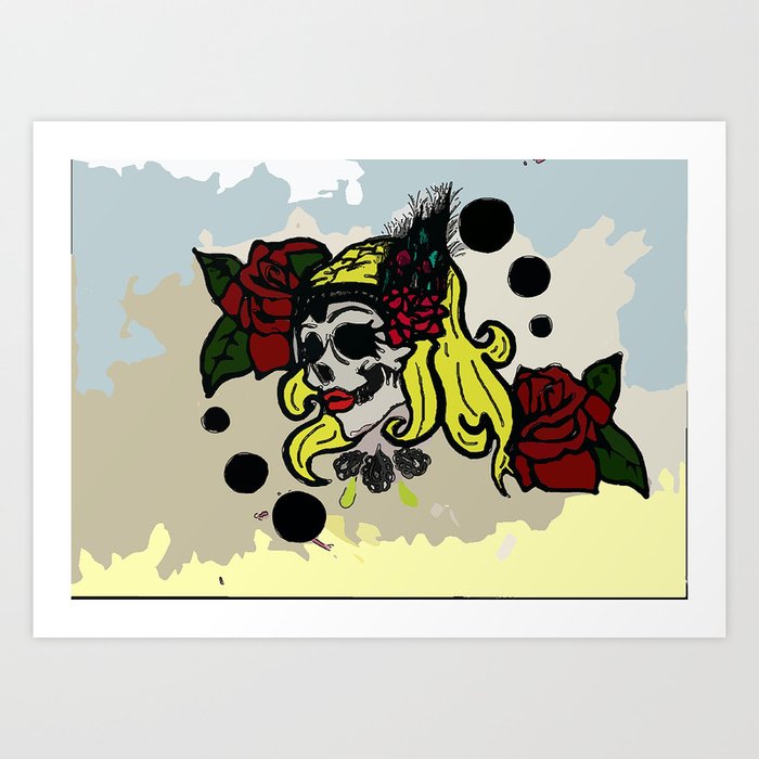 Skull with roses Art Print