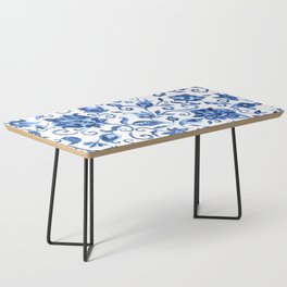 Elegant Oriental Blue & White Paisley Floral Coffee Table