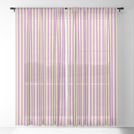 [ Thumbnail: Orchid and Pale Goldenrod Colored Lined Pattern Sheer Curtain ]
