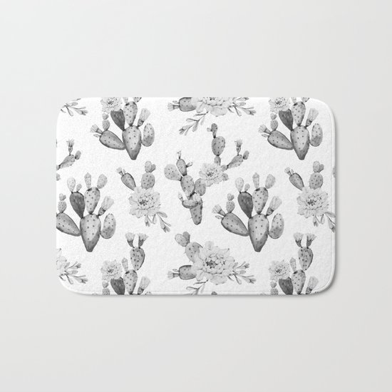 Cactus Rose Garden Black and White Bath Mat