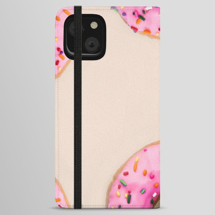 Donuts with pink frosting and sprinkles portrait art painting for kitchen, dining room, and home and wall decor iPhone Wallet Case