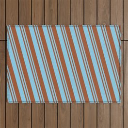 [ Thumbnail: Sky Blue & Sienna Colored Lined/Striped Pattern Outdoor Rug ]