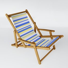 [ Thumbnail: Tan, Lavender & Royal Blue Colored Striped/Lined Pattern Sling Chair ]