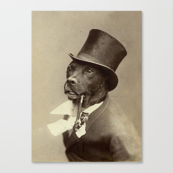 Dog in top hat with pipe vintage  Canvas Print