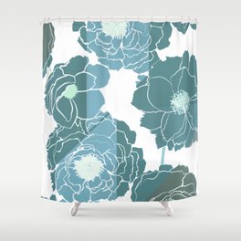 Teal Poppies - Mid Century Modern Flower Garden Shower Curtain