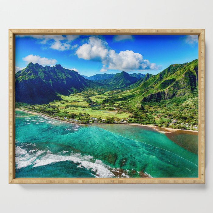 Coastal Oahu, Hawaii turquise ocean blue waters tropical color landscape photograph / photography Serving Tray