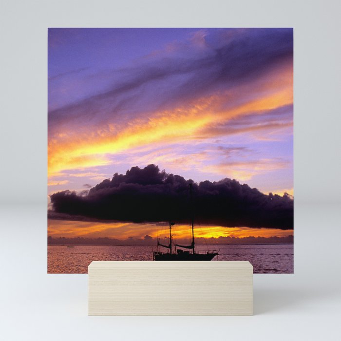 Sailboat On Tropical Waters Framed By Majestic Clouds Mini Art Print