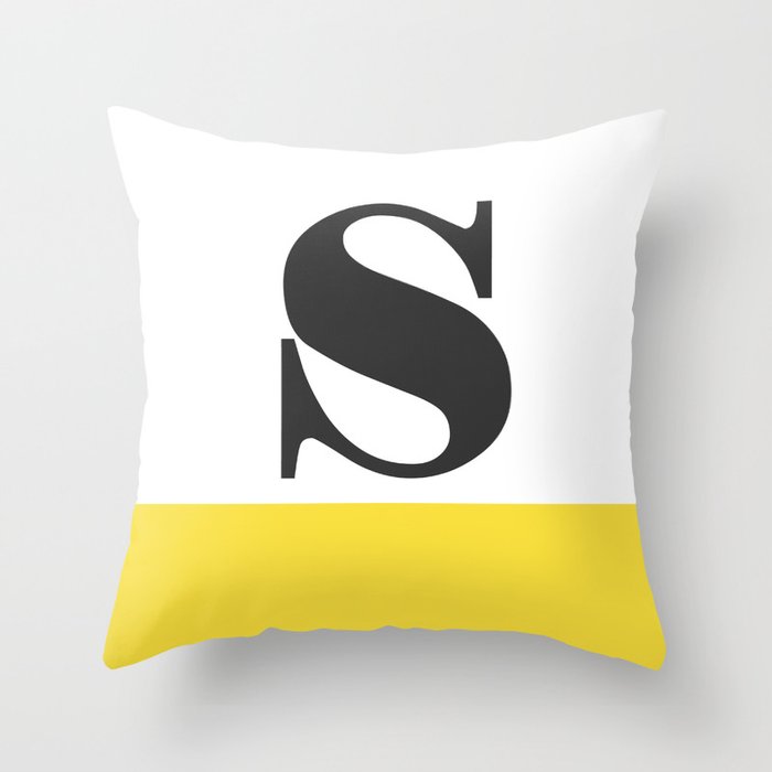 Monogram Letter S-Pantone-Buttercup Throw Pillow