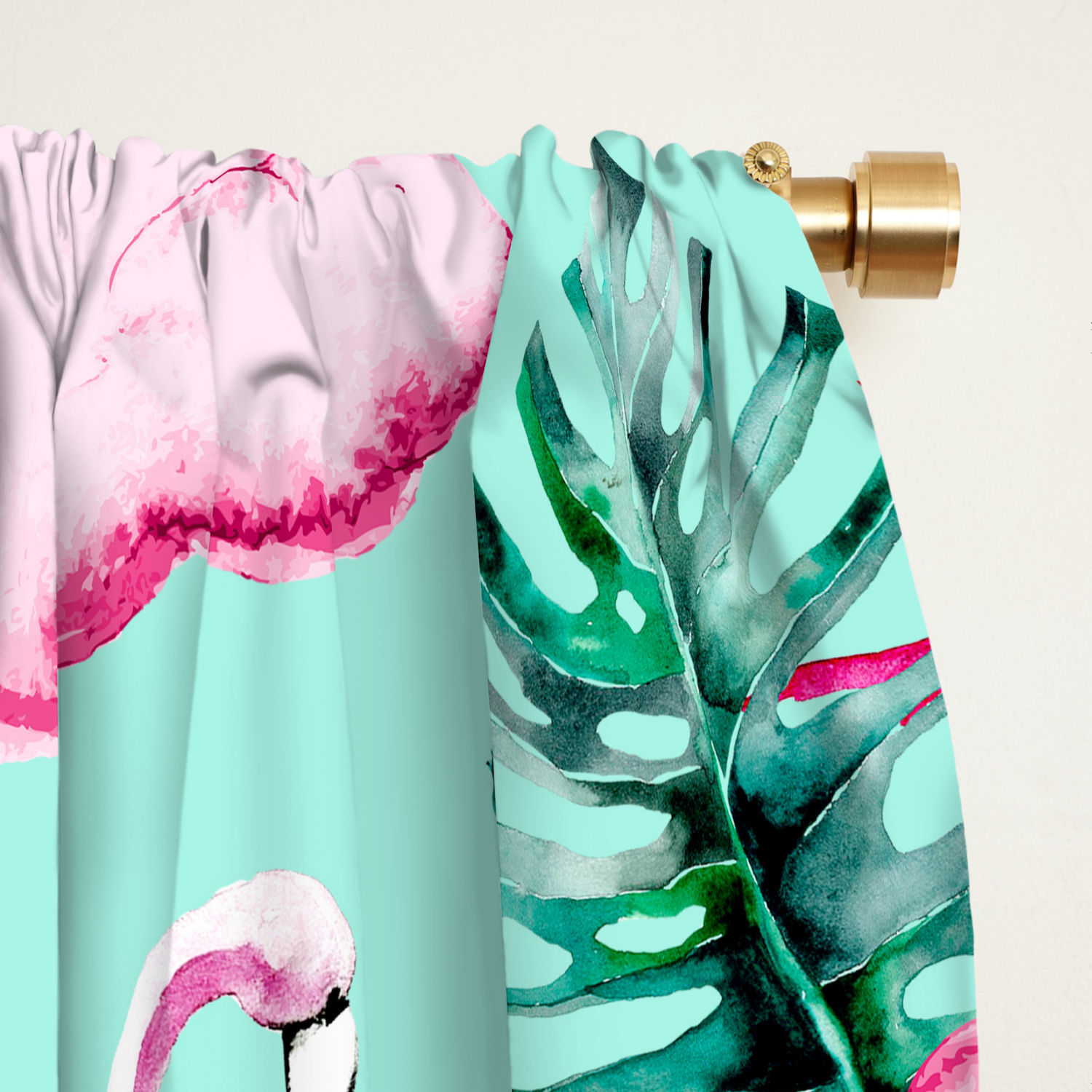 Whimsical Pink Mint Tropical Leaf Flamingo Clouds Blackout Curtain By Lafemmeart Society6