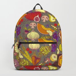 Vintage Veggies and Fruit on Textured Dark Background Backpack